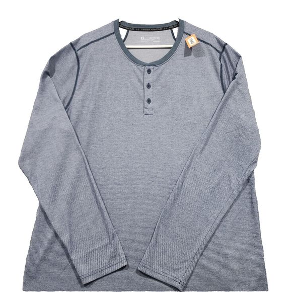 Under Armour Polo Shirt Mens Blue 2XL HeatGear Fitted Short Sleeve Pullover Long - Picture 5 of 16